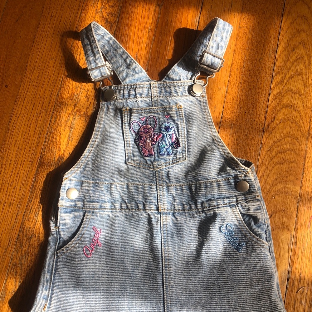 Angel and Stitch Embroidered Denim Overalls 2T-3T Primark Disney
